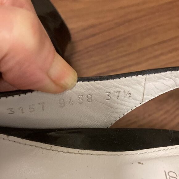 Sergio Rossi Black & White Patent Leather Open Toe Slingback Shoes.  Size 37.5. - Picture 6 of 11